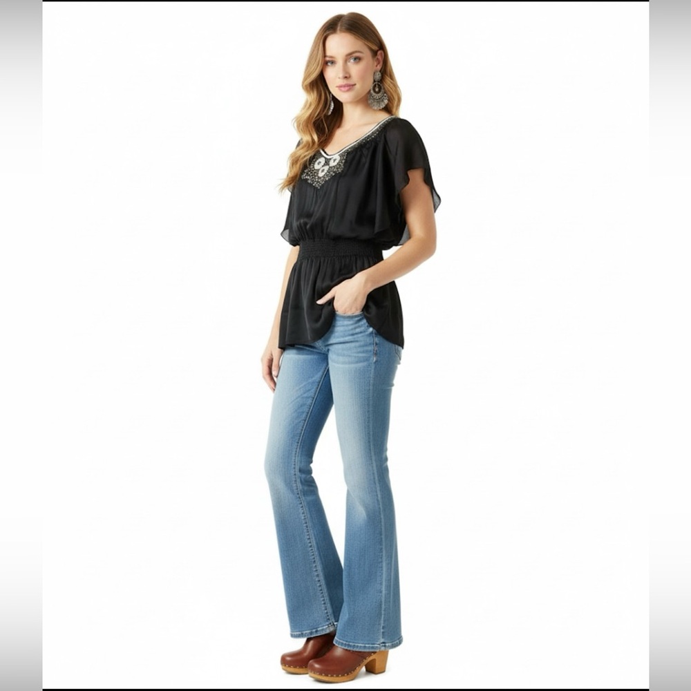NWT Lucy Paris Flowy Flutter Sleeves Boho BlouseTop SZ Medium - Picture 3 of 14